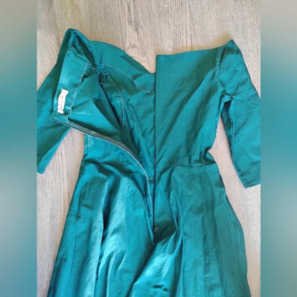 Grace Karin Off Shoulder Fit & Flare Teal Green Midi Dress – Women’s M - Picture 8 of 9